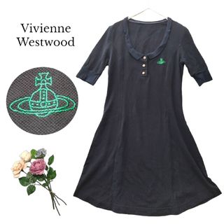 ヴィヴィアンウエストウッド(Vivienne Westwood)の良品 Vivienne Westwood ポロ ミニ ワンピース 黒 オーヴ刺繍(ミニワンピース)