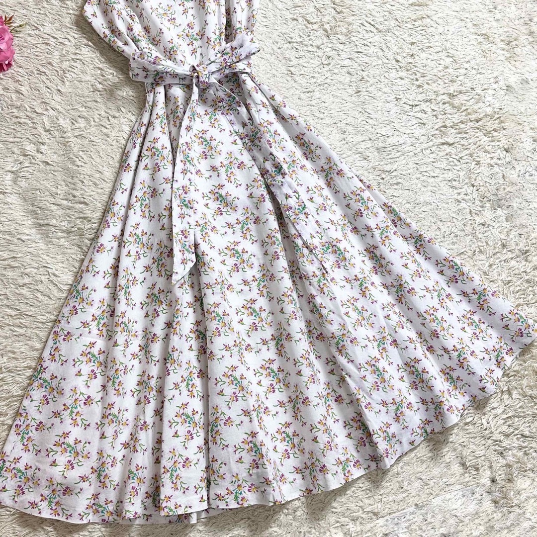 LAURA ASHLEY(ローラアシュレイ)のリネン100% ꕤ ローラアシュレイ ノースリーブ  ワンピース 花柄 UK14 レディースのワンピース(ロングワンピース/マキシワンピース)の商品写真