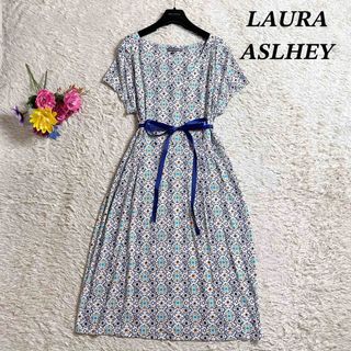 ローラアシュレイ(LAURA ASHLEY)の美品ꕤローラアシュレイ  ストレッチワンピース 幾何学柄 大きいサイズ 2XL(ロングワンピース/マキシワンピース)