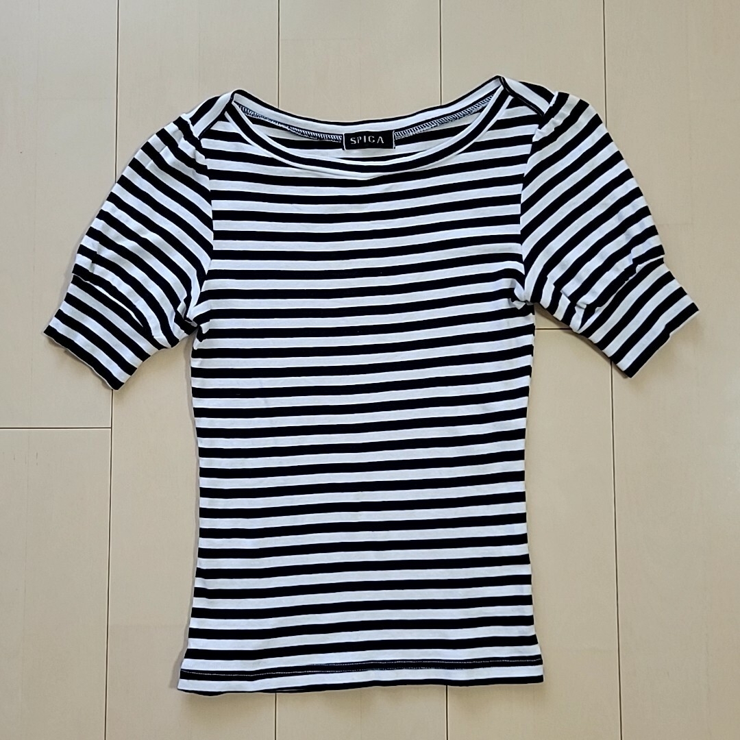 SPIGA(スピーガ)の未使用 SPIGA カットソー M ホワイト ブラック ボーダー Tシャツ 綿 レディースのトップス(カットソー(半袖/袖なし))の商品写真