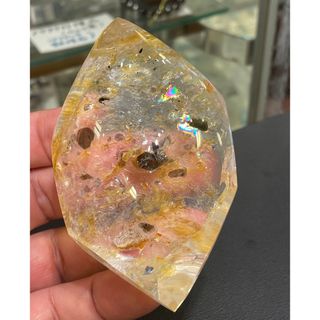 厳選逸品 ライモライトインクォーツ置物 虹入り!ヘマタイト入り!オーロラクォーツ