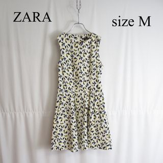 ザラ(ZARA)のZARA レトロ柄 ジャージ ノースリーブ ワンピース トップス チュニック M(ひざ丈ワンピース)