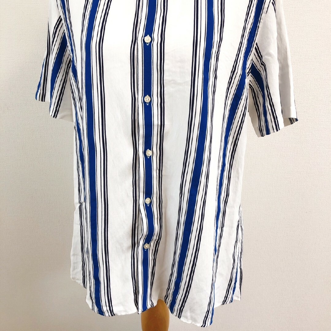 ZARA(ザラ)のZARA ザラ　メンズ　M　半袖シャツ　ストライプ　ブルー　ホワイト　春夏 メンズのトップス(シャツ)の商品写真