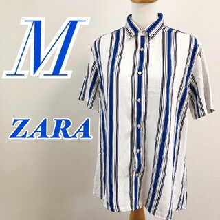 ザラ(ZARA)のZARA ザラ　メンズ　M　半袖シャツ　ストライプ　ブルー　ホワイト　春夏(シャツ)
