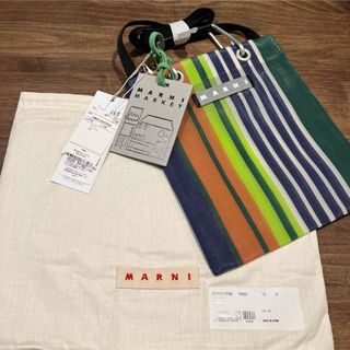 新品未使用/MARNI マルニフラワーカフェ  ストライプトートバッグ グリーン