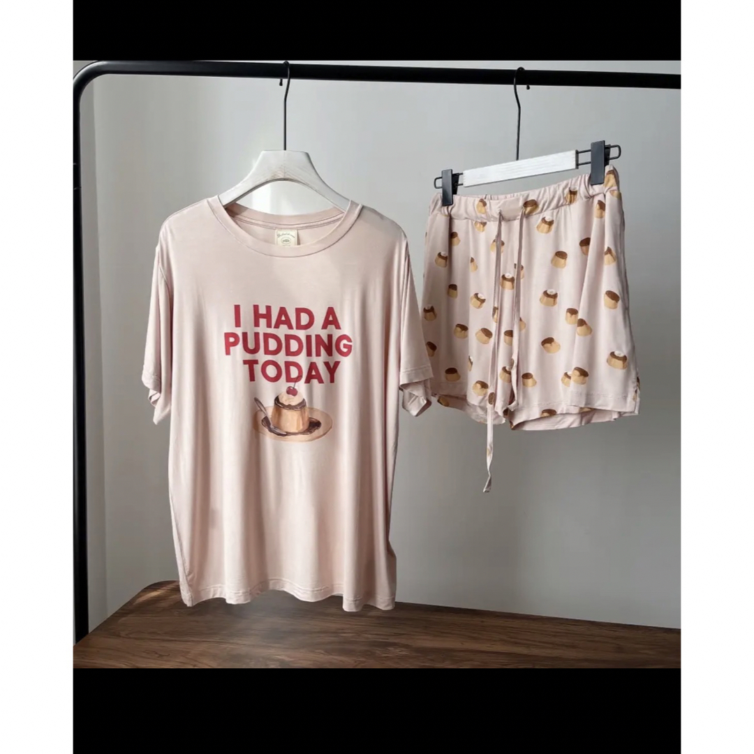 ジェラートピケ♡プリンロゴプリントTシャツ＆プリン柄ショートパンツ上下セット