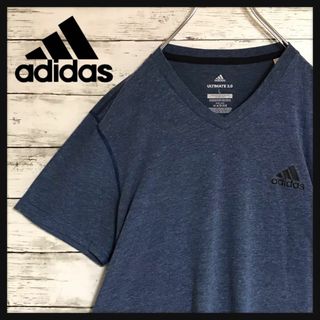 アディダス(adidas)の【人気Ｌ】アディダス　プリントロゴ入りＶネックTシャツ　美品　紺　K480(Tシャツ/カットソー(半袖/袖なし))