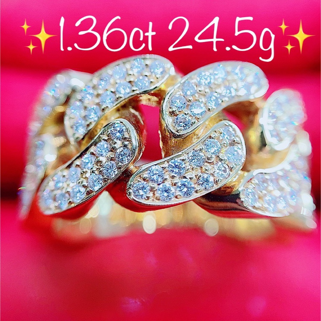 24.5g★1.36ct★マイアミ✨ダイヤモンドK18喜平キヘイリング指輪 メンズのアクセサリー(リング(指輪))の商品写真