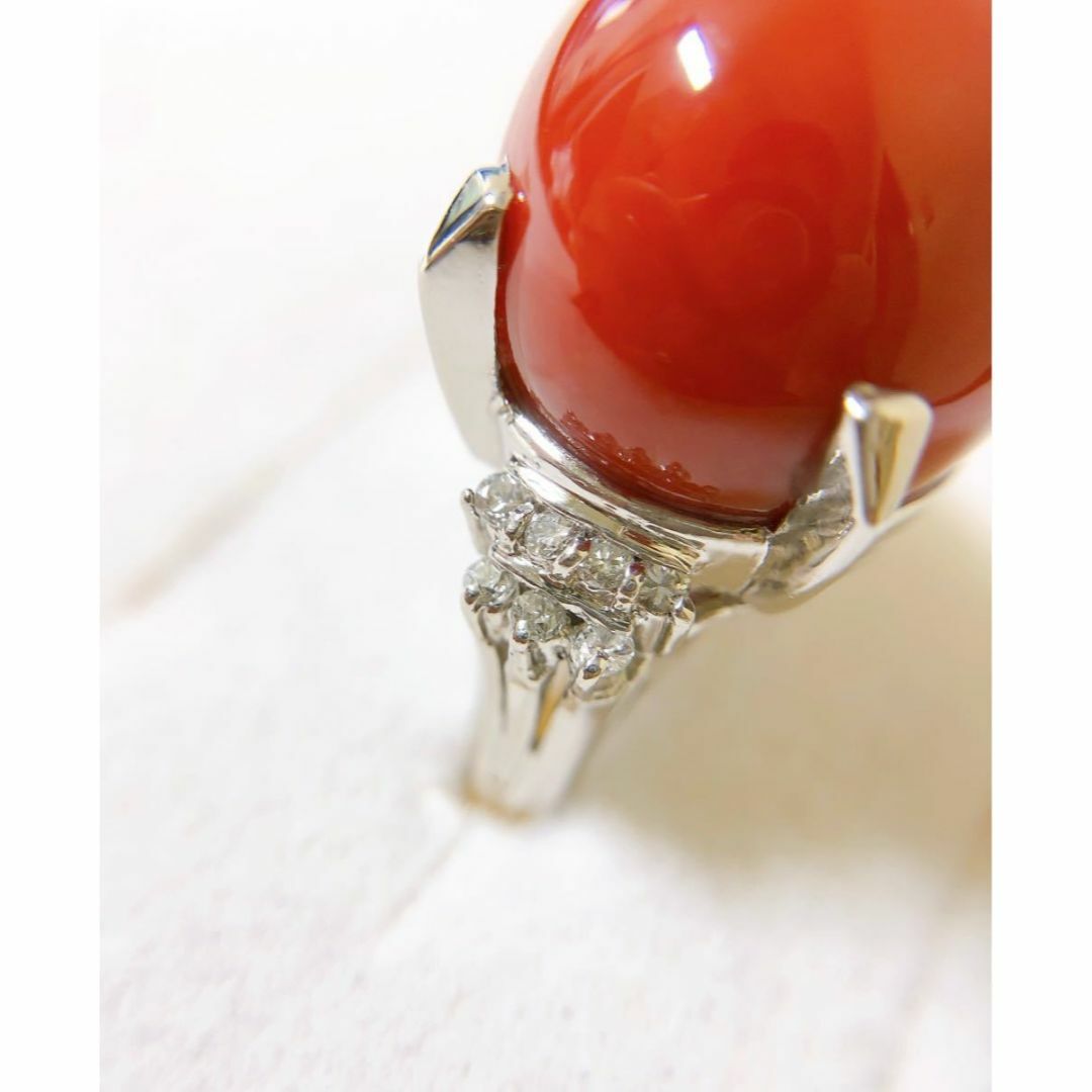 ☆鑑別結果付☆ Pt900 サンゴダイヤリング レディース 天然 赤珊瑚 レディースのアクセサリー(リング(指輪))の商品写真