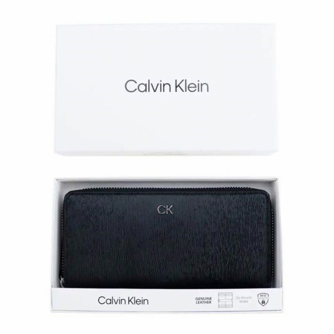カルバンクライン 長財布 ラウンドファスナー CK レザー ブラック じゃばら