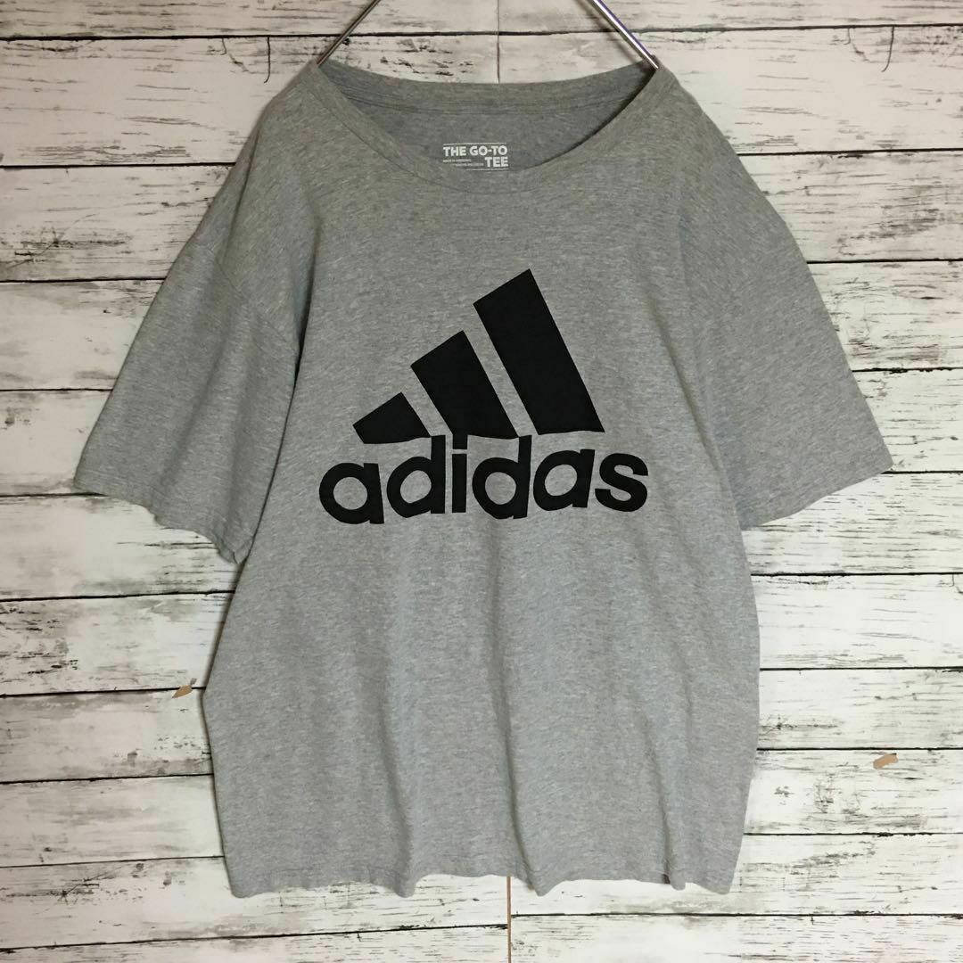 adidas(アディダス)の【美品ビッグロゴデザイン】アディダス　半袖プリントTシャツ　人気L灰　F510 メンズのトップス(Tシャツ/カットソー(半袖/袖なし))の商品写真