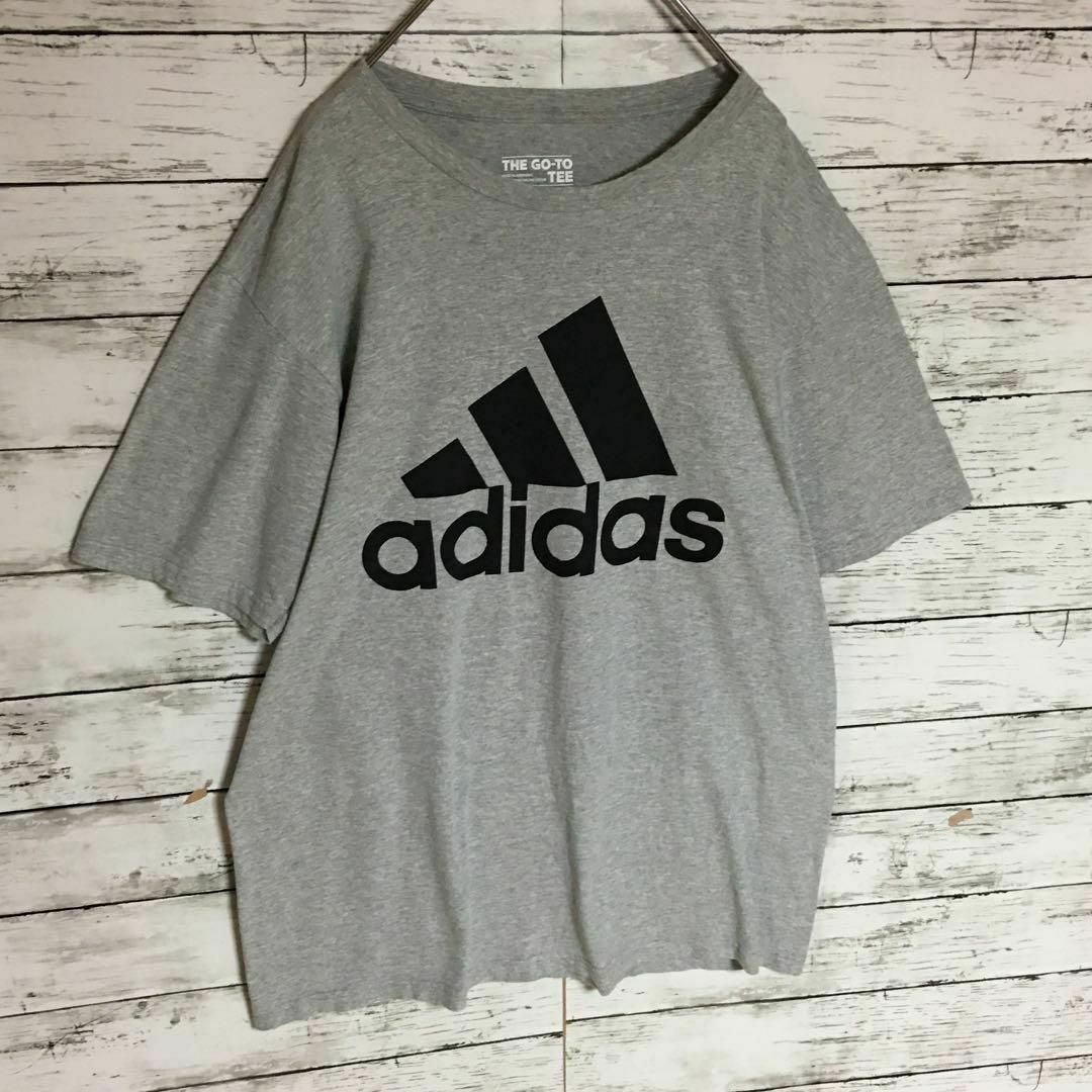 adidas(アディダス)の【美品ビッグロゴデザイン】アディダス　半袖プリントTシャツ　人気L灰　F510 メンズのトップス(Tシャツ/カットソー(半袖/袖なし))の商品写真