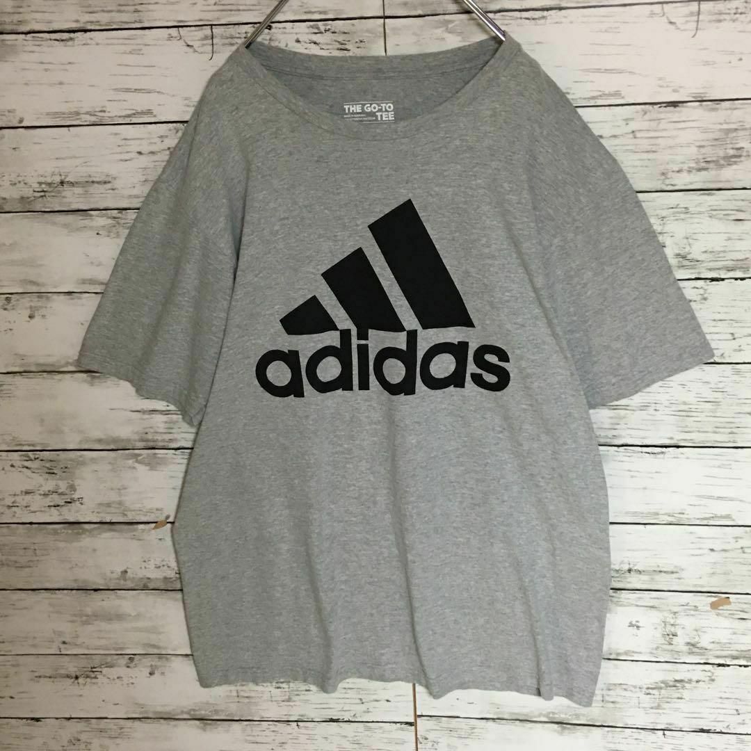 adidas(アディダス)の【美品ビッグロゴデザイン】アディダス　半袖プリントTシャツ　人気L灰　F510 メンズのトップス(Tシャツ/カットソー(半袖/袖なし))の商品写真