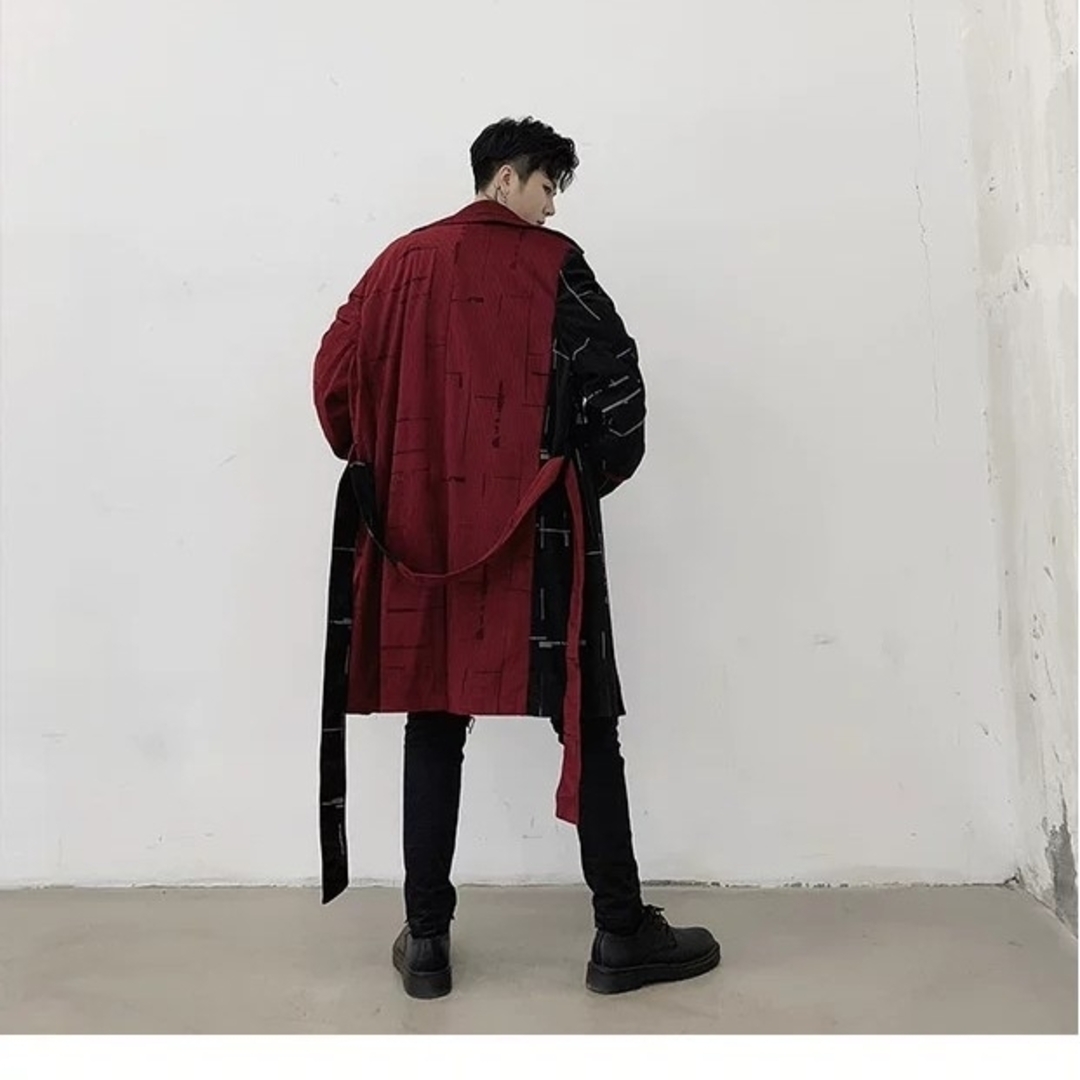 G⑥3 メンズ レッド ブラック コート ロング 派手 赤黒 デザイン メンズのスーツ(スーツジャケット)の商品写真