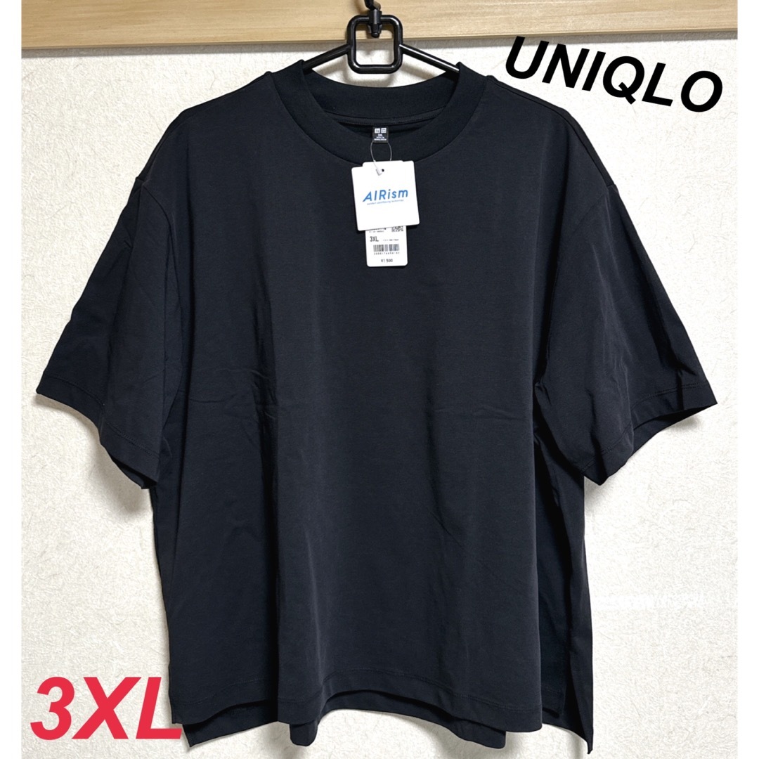 UNIQLO(ユニクロ)の新品　UNIQLO レディース　エアリズムコットンT ブラック　3XL レディースのトップス(Tシャツ(半袖/袖なし))の商品写真