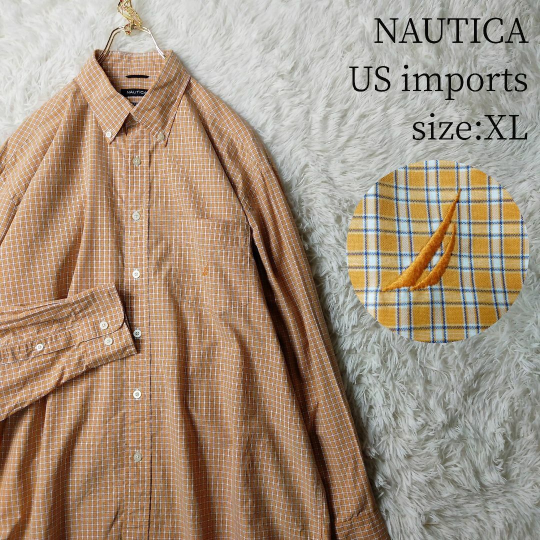 【US輸入古着】NAUTICA 長袖BDシャツ オレンジベージュ チェック XL | フリマアプリ ラクマ