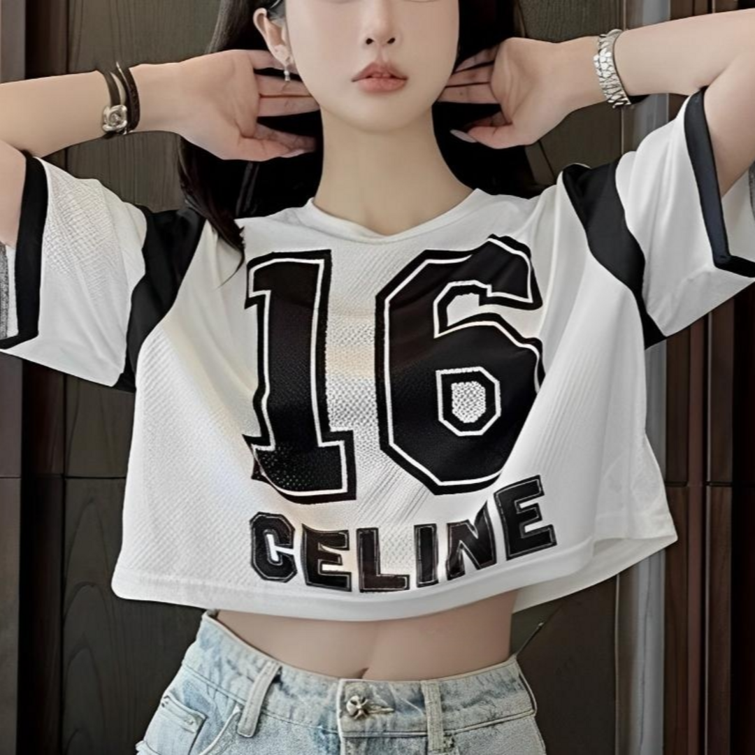 割引クーポン配布中!! セリーヌ トップス メッシュ Tシャツ ロゴ