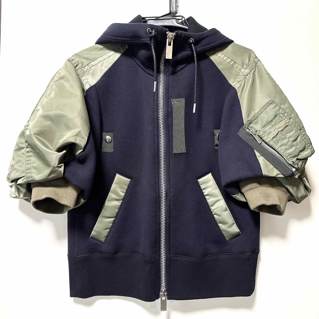 美品 sacai 紺カーキ Sponge Sweat Blouson パーカー - パーカー