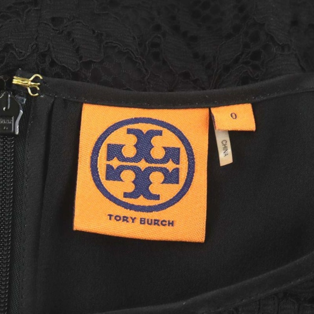 Tory Burch(トリーバーチ)のトリーバーチ ワンピース ひざ丈 レース 半袖 シルク 絹 0 XS 黒 レディースのワンピース(ひざ丈ワンピース)の商品写真