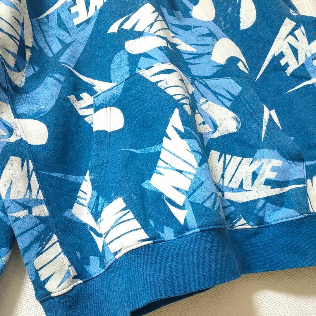 NIKE 青 プルパーカー AOP スウッシュ 総柄 フリース XXL ナイキ