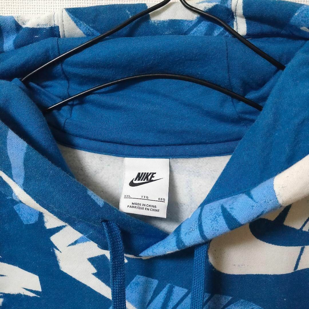 NIKE 青 プルパーカー AOP スウッシュ 総柄 フリース XXL ナイキ