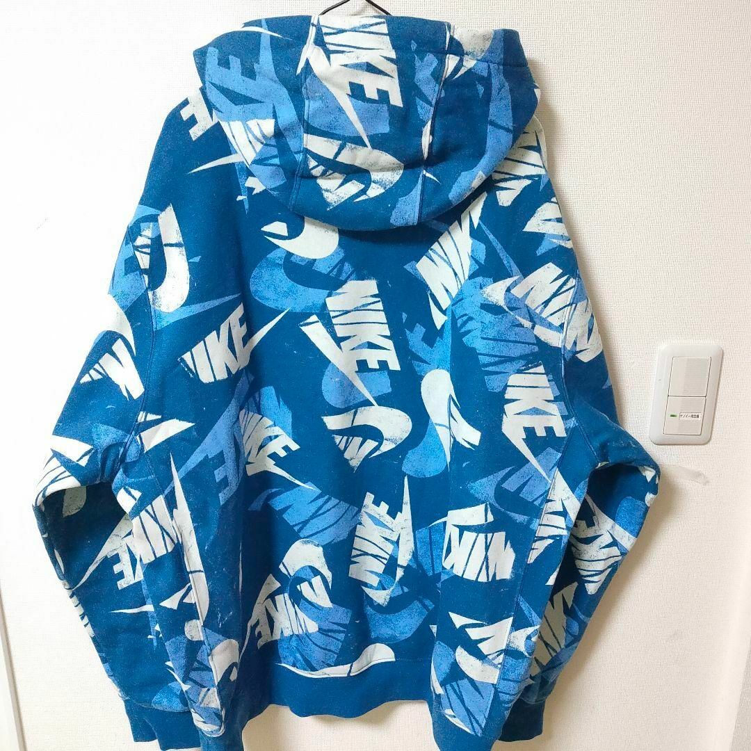 NIKE 青 プルパーカー AOP スウッシュ 総柄 フリース XXL ナイキ