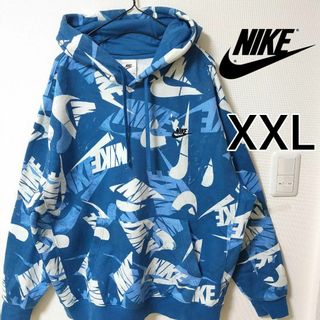 NIKE 青 プルパーカー AOP スウッシュ 総柄 フリース XXL ナイキ