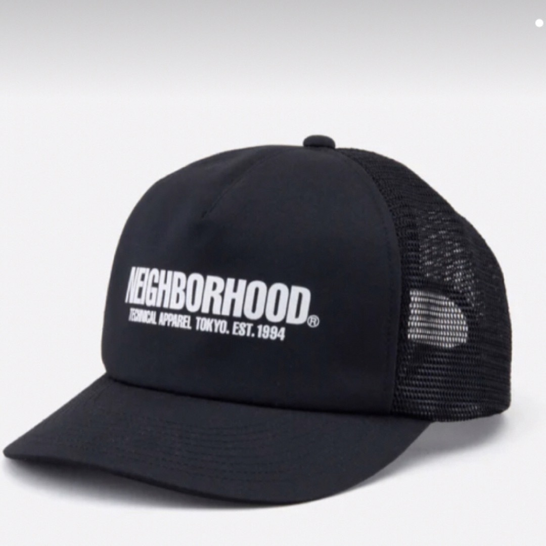 NEIGHBORHOOD(ネイバーフッド)のNEIGHBORHOOD LOGO PRINT MESH CAP BLACK メンズの帽子(キャップ)の商品写真