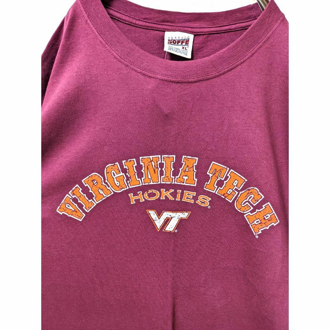 ソフィ バージニアテックホーキーズ ロゴ Tシャツ えんじ色ワイン赤XL古着 USA製 バージニアテック スウェット えんじワインレッドL古着