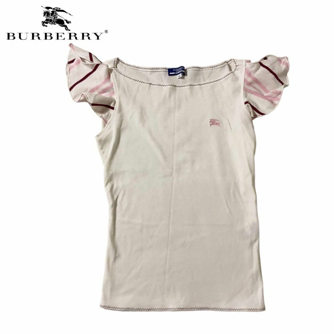 BURBERRY BLUE LABEL(バーバリーブルーレーベル)のバーバリー　ブルーレーベル トップス　白　半袖　ホワイト　ピンク　フリル　38 レディースのトップス(Tシャツ(半袖/袖なし))の商品写真