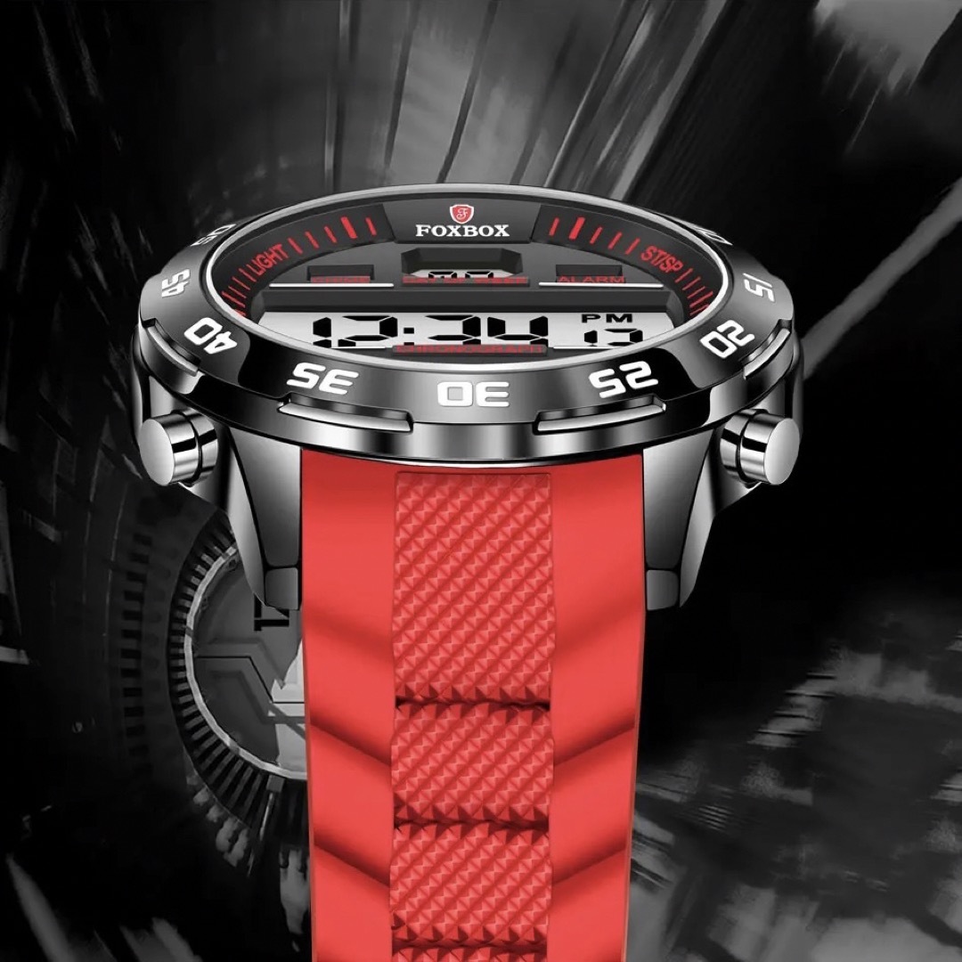 新品 FOXBOX デジタルウォッチ メンズ腕時計 レッドラバーストラップ  メンズの時計(腕時計(デジタル))の商品写真