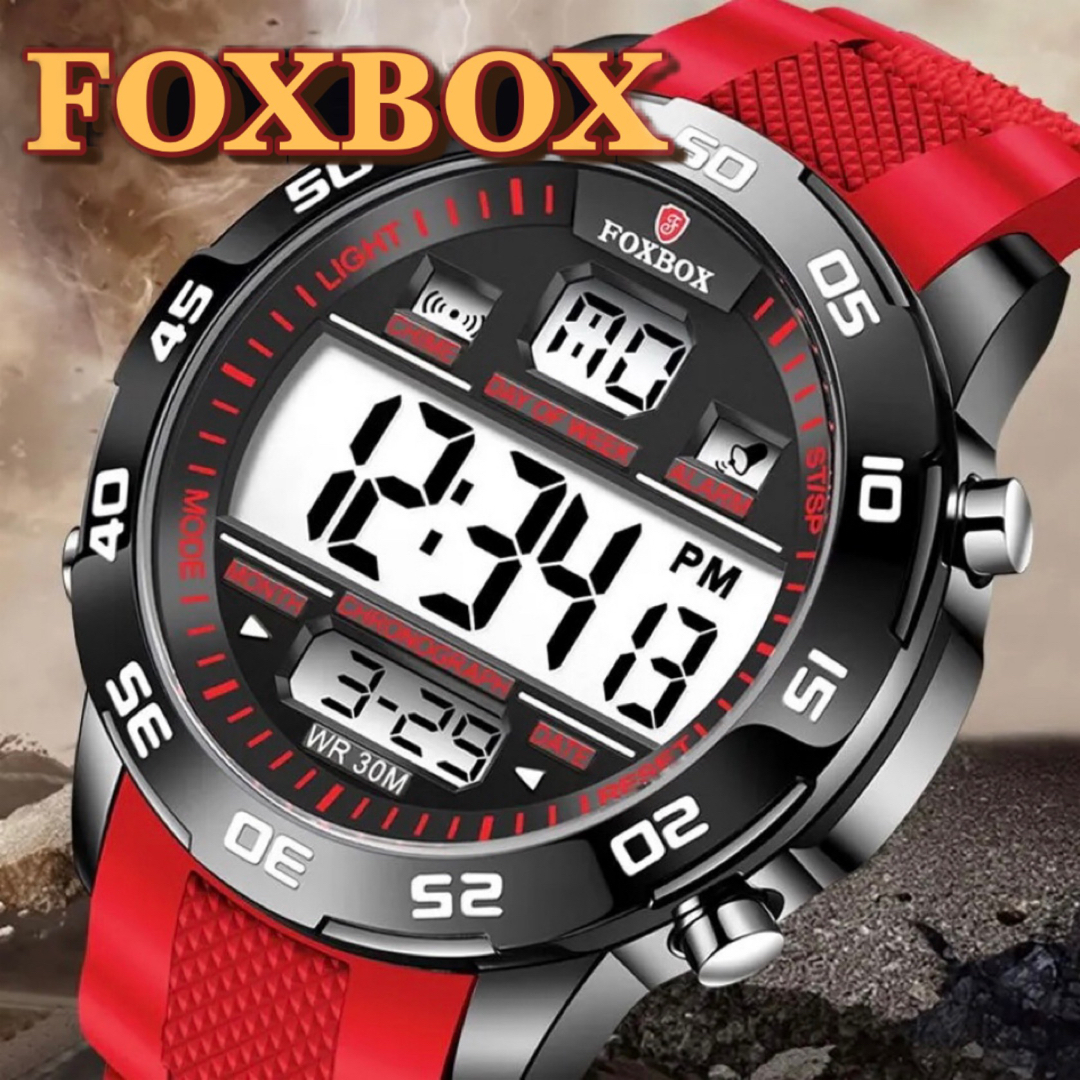 新品 FOXBOX デジタルウォッチ メンズ腕時計 レッドラバーストラップ  メンズの時計(腕時計(デジタル))の商品写真