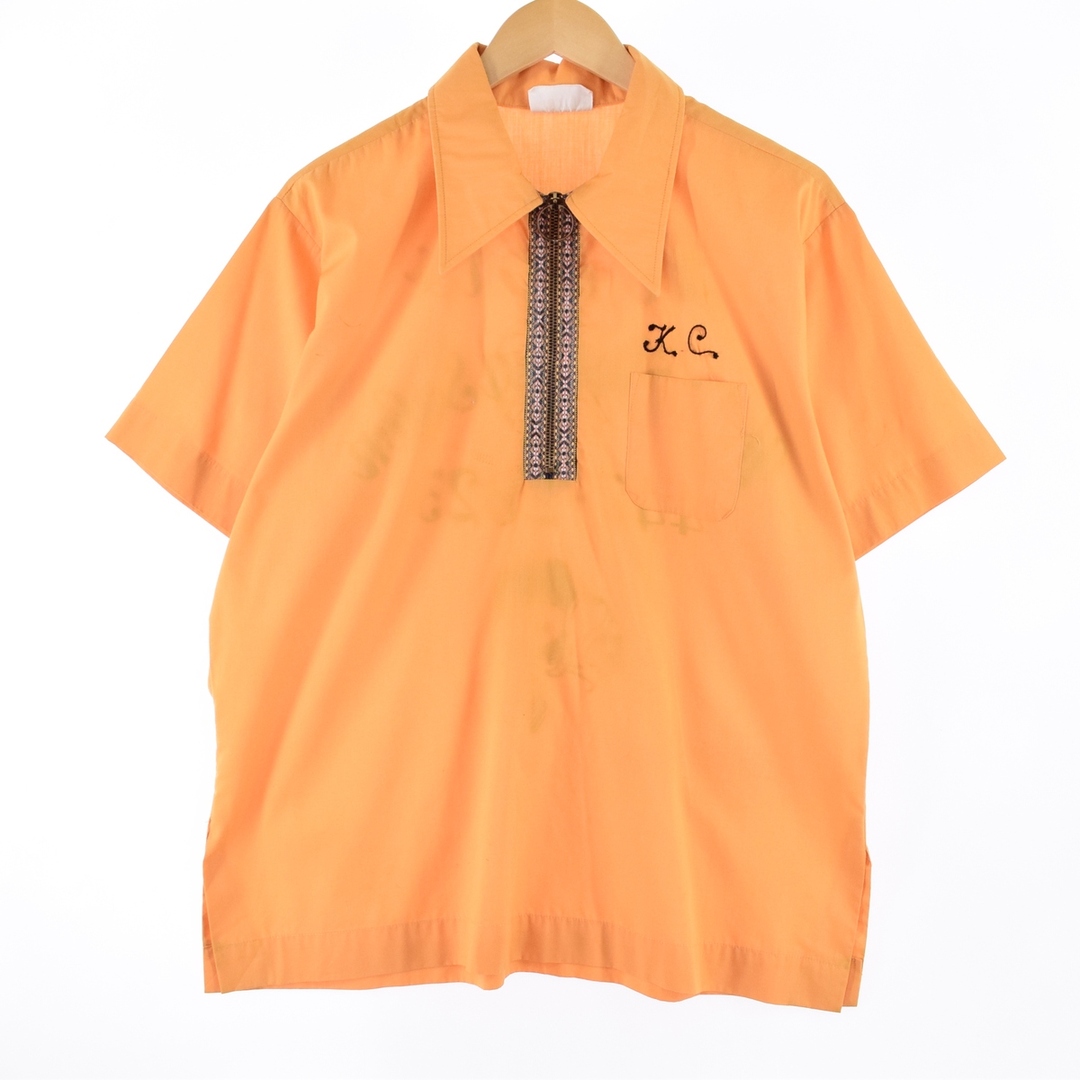 70年代 キングルイ King Louie バックプリント ハーフジップ ボウリングシャツ メンズL ヴィンテージ /eaa350876