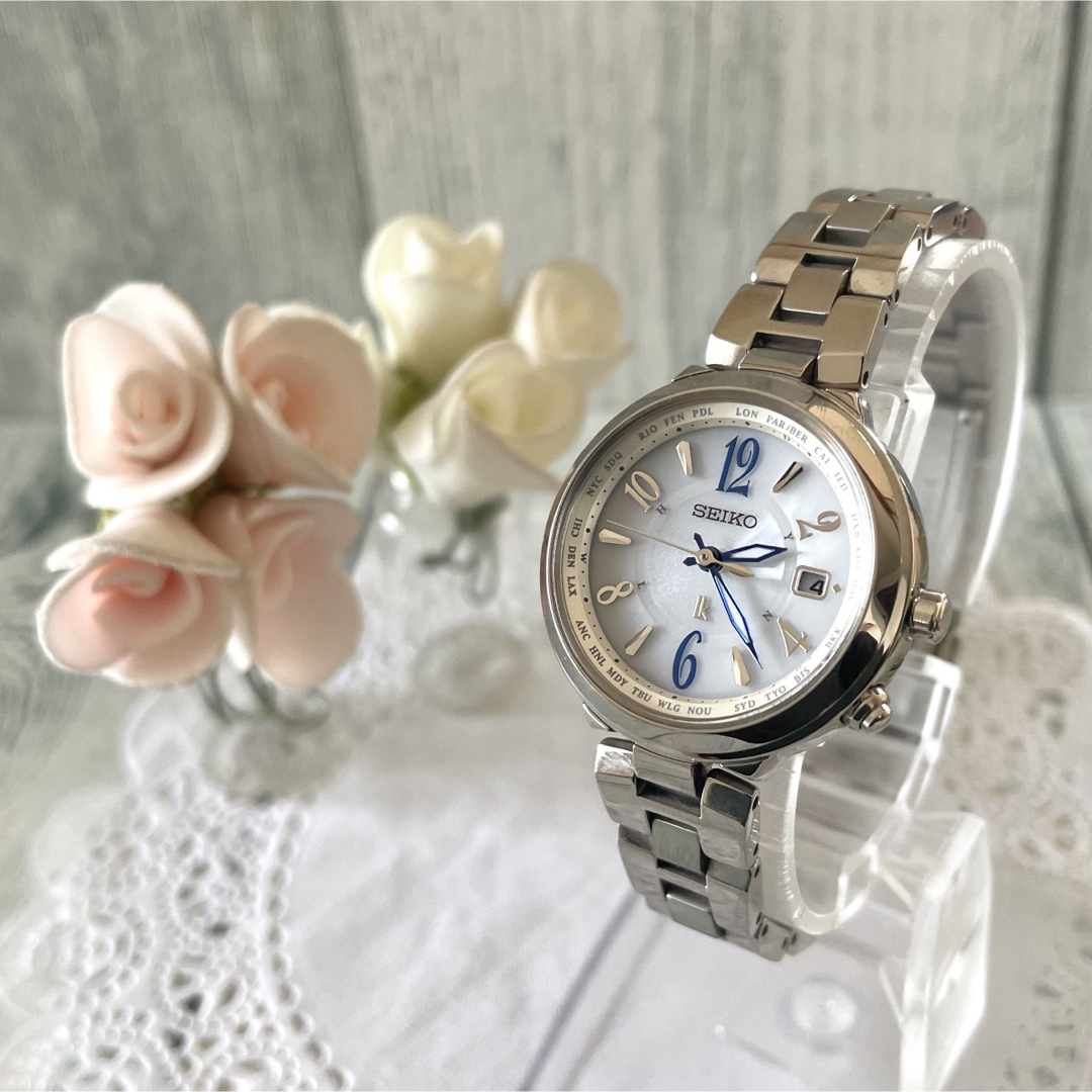 美品】SEIKO ルキア 1B25-0AL0 電波ソーラー シルバー ブルー-
