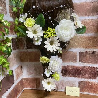 No.852 ナチュラル系ホワイト グリーン♡ 結婚式髪飾り ラプンツェル髪飾り(ヘッドドレス/ドレス)