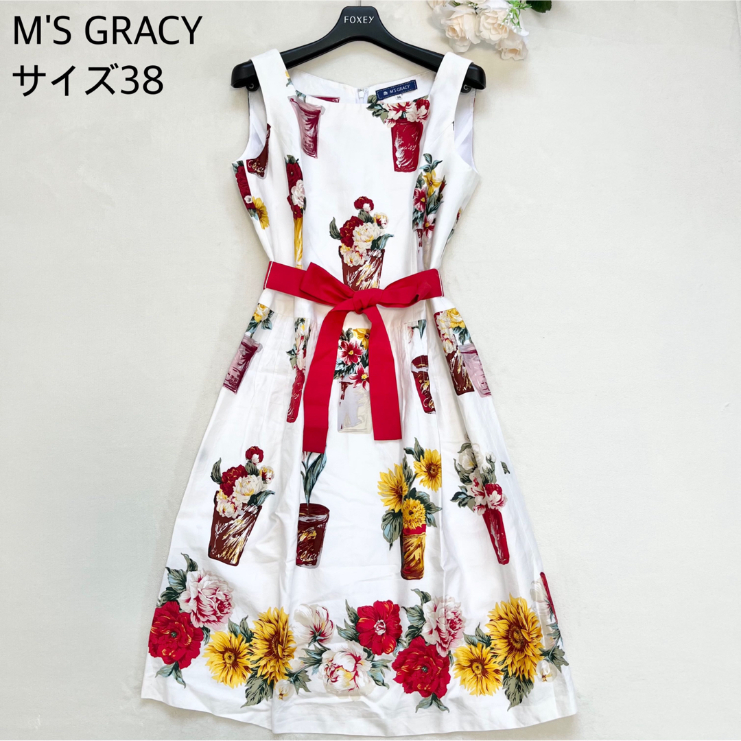 M'S GRACY - 【美品】M'S GRACY 花柄ノースリーブワンピース リボン ...