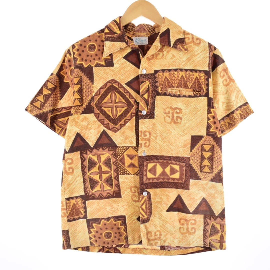 60年代 KoleKole 総柄 オープンカラー ハワイアンアロハシャツ ハワイ製 メンズS ヴィンテージ /eaa351102