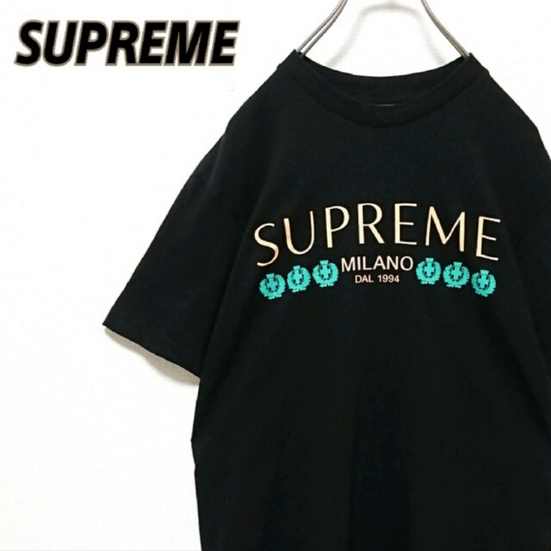 Supreme(シュプリーム)の希少　シュプリーム　フロント　ミラノ　プリント　ロゴ　ブラック　半袖　Tシャツ メンズのトップス(Tシャツ/カットソー(半袖/袖なし))の商品写真