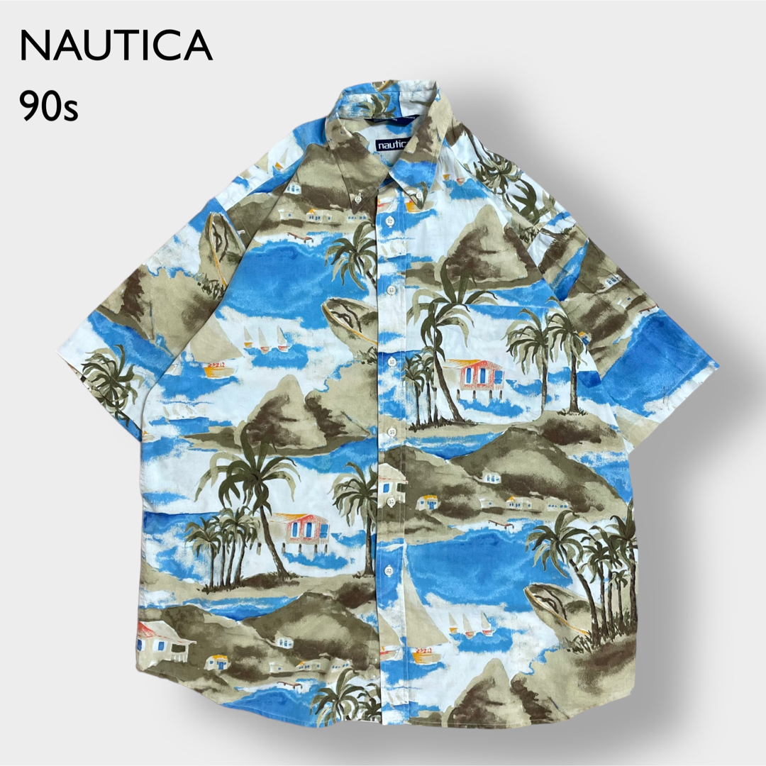 NAUTICA(ノーティカ)の【NAUTICA】90s 旧タグ アロハシャツ 半袖 シャツ BD 総柄 古着 メンズのトップス(シャツ)の商品写真