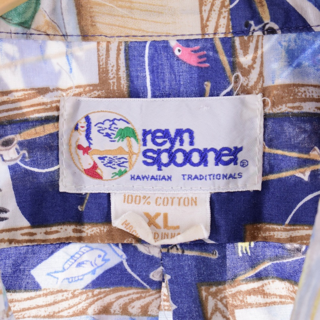 Reyn Spooner(レインスプーナー)の古着 90年代 レインスプーナー REYNSPOONER 水着タグ ビキニタグ 総柄 ラハイナセーラー ハワイアンアロハシャツ ハワイ製 メンズXL ヴィンテージ /eaa350854 メンズのトップス(シャツ)の商品写真