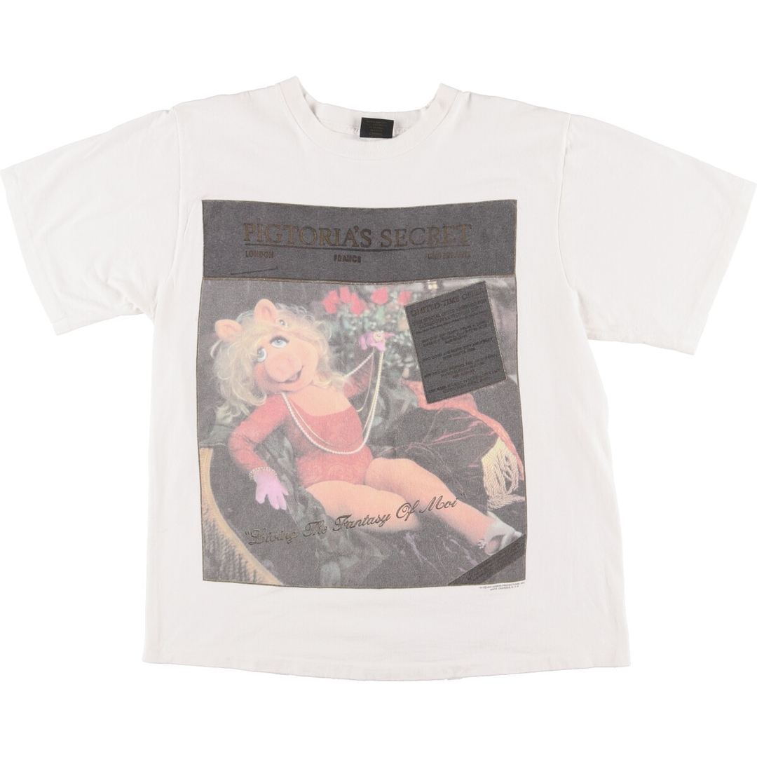 90年代 Chabges マペットショー MISS PIGGY ミスピギー PIGTORIA'S SECRETパロディ キャラクタープリントTシャツ USA製 メンズL ヴィンテージ /evb002122