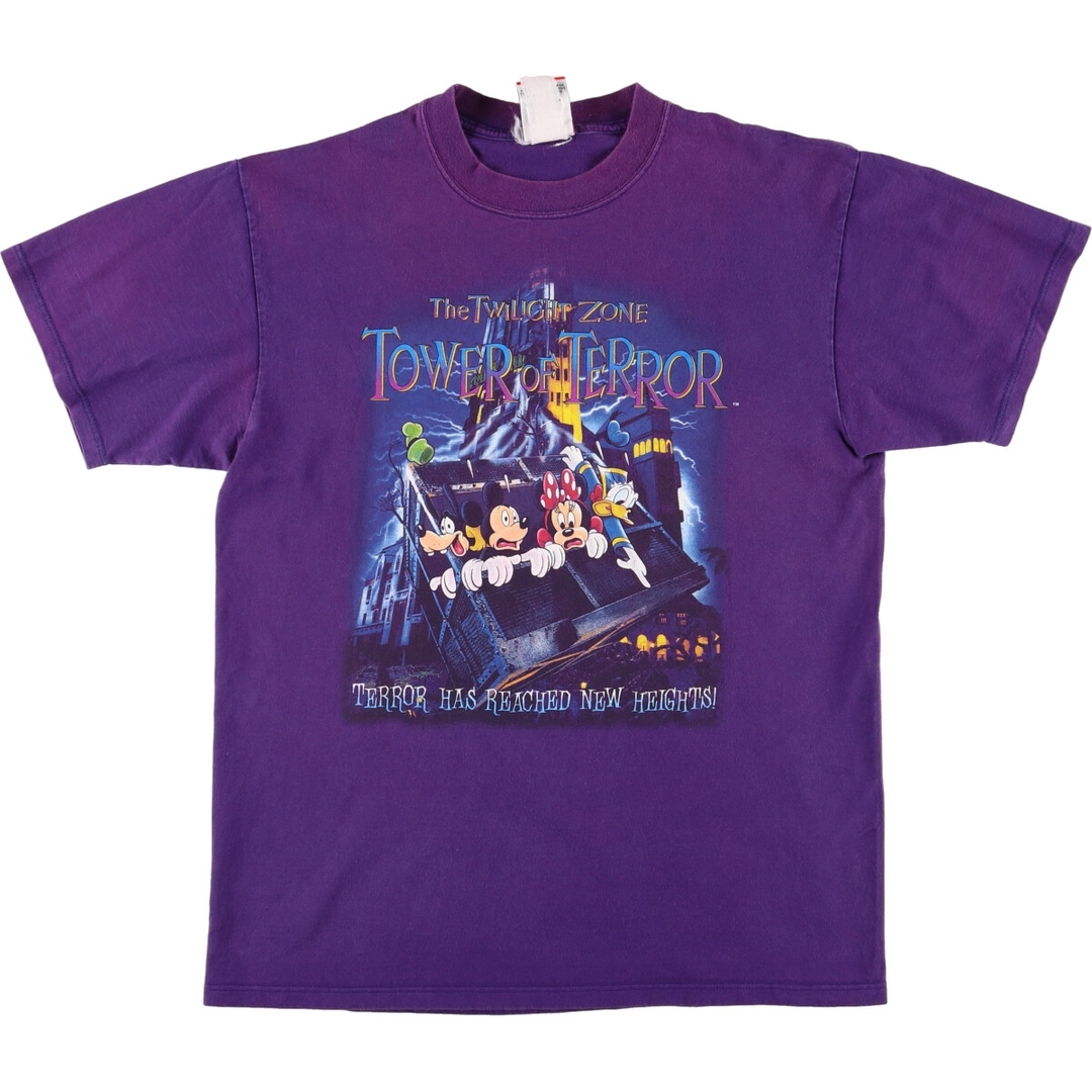 90年代 MICKEY,INC TOWER OF TERROR タワーオブテラー キャラクタープリントTシャツ USA製 メンズL ヴィンテージ /evb002128