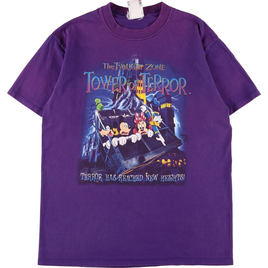 90年代 MICKEY,INC TOWER OF TERROR タワーオブテラー キャラクタープリントTシャツ USA製 メンズL ヴィンテージ /evb002128