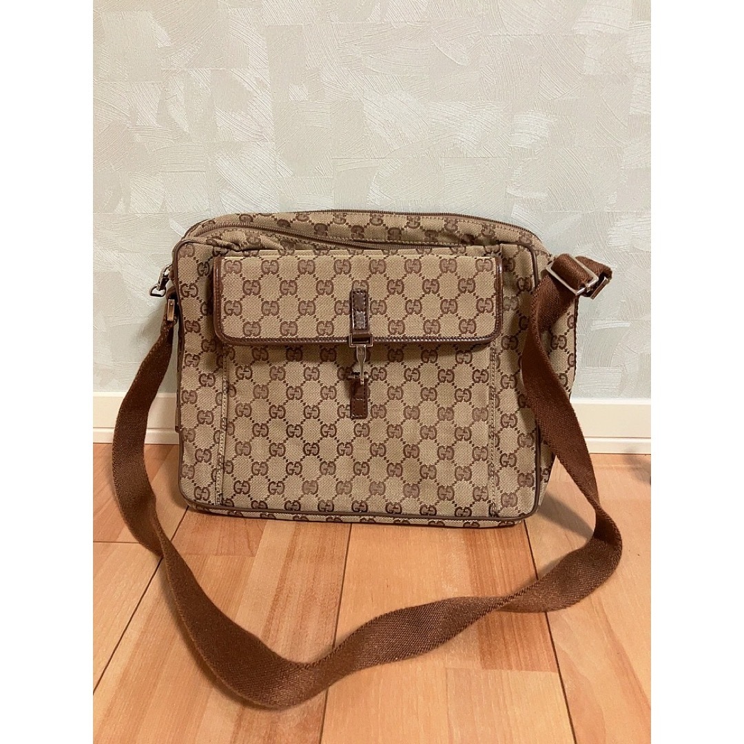 Gucci - GUCCI グッチ GGキャンバス×レザー ショルダーバッグ