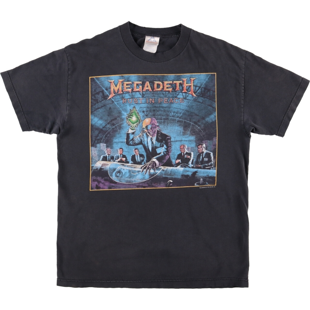 ブラック系黒色柄90年代 ALSTYLE APPEREL&ACTIVEWEAR MEGADETH メガデス アルバム RUST IN PEACE バンドTシャツ バンT メンズL ヴィンテージ /evb002177