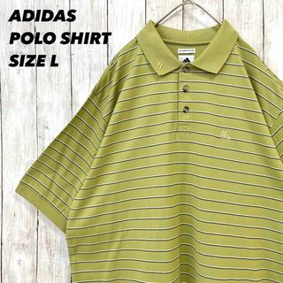 アディダス(adidas)のメンズ古着ADIDASアディダス　半袖鹿の子ボーダーポロシャツ　サイズLグリーン(ポロシャツ)