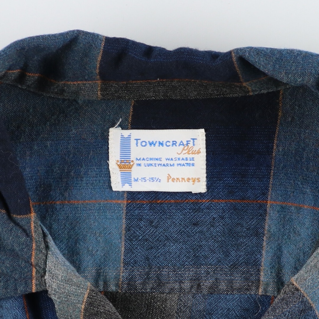 60年代 ペニーズ Penney's TOWNCRAFT タウンクラフト オンブレチェック オープンカラー 長袖 レーヨンシャツ メンズM ヴィンテージ /evb002056