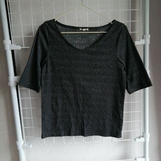 ジーユー(GU)のGU ブラックラメTシャツ　L(Tシャツ(半袖/袖なし))