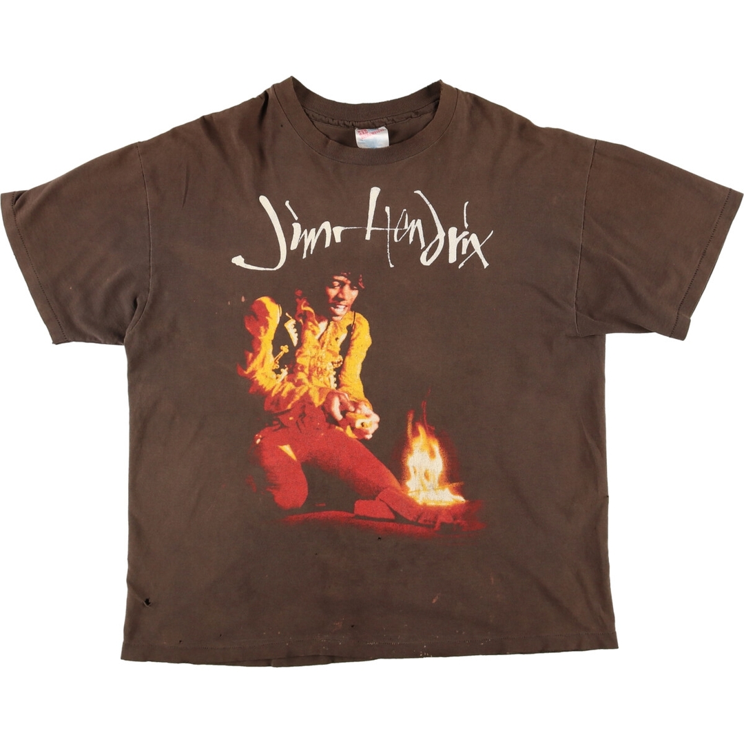 90年代 ヘインズ Hanes JIMI HENDRIX ジミヘンドリックス バンドTシャツ バンT USA製 メンズXL ヴィンテージ /evb000898ブラウン系茶色柄