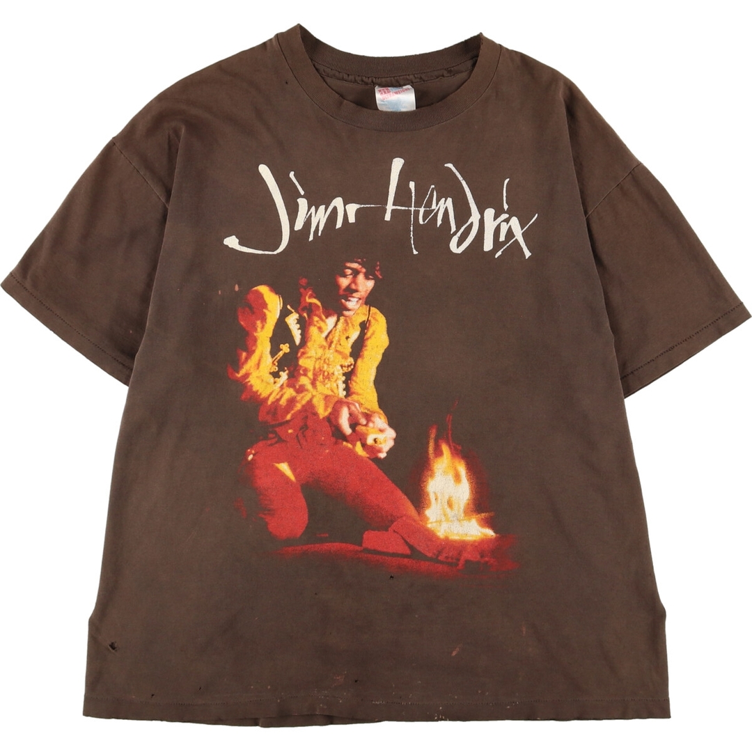 90年代 ヘインズ Hanes JIMI HENDRIX ジミヘンドリックス バンドTシャツ バンT USA製 メンズXL ヴィンテージ /evb000898ブラウン系茶色柄